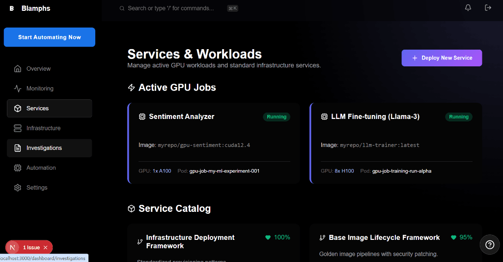 Blamphs AI Platform Dashboard 1